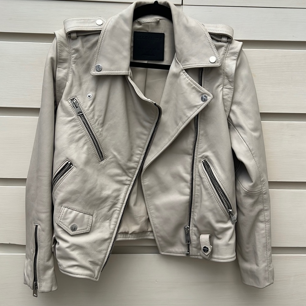 Ivory AllSaints Leather Moto Jacket